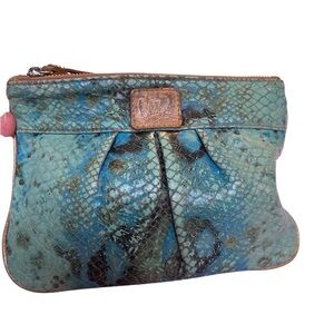 Chez Elegant Blue and Green Snakeskin Clutch